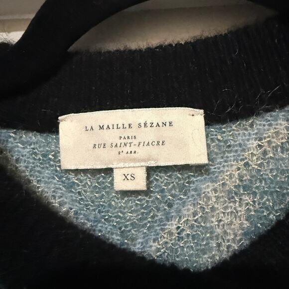 Sezane Gilet Margaux Cardigan Sweater Noir Black Blue Multi - Picture 6 of 6